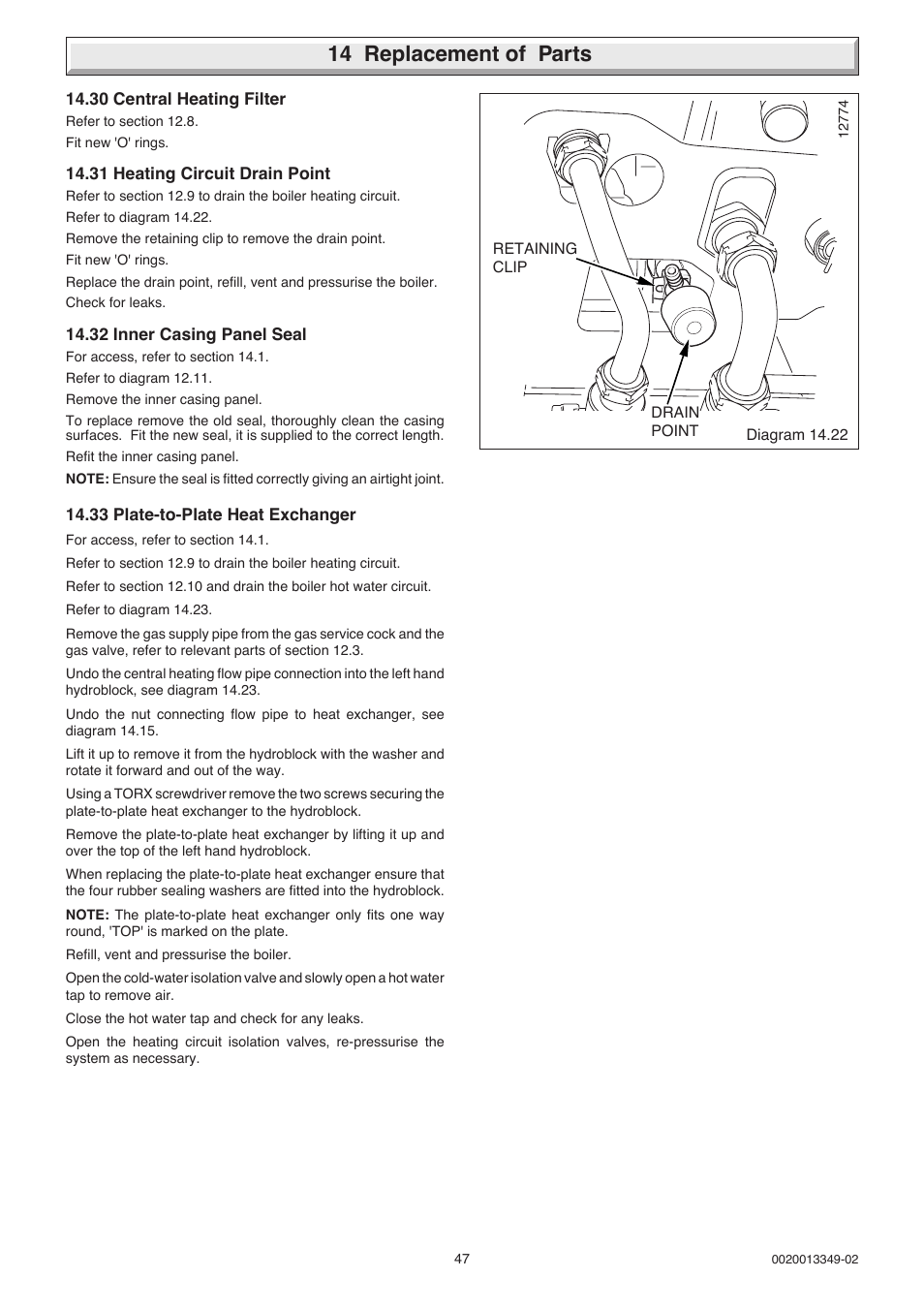 14 replacement of parts | Glow-worm 24-38CXI Range User Manual | Page 47 / 52