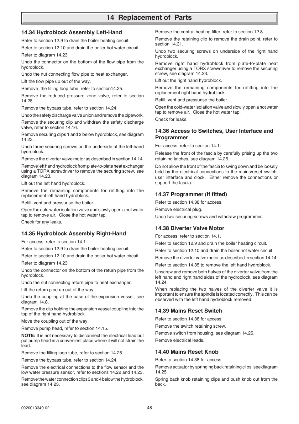 14 replacement of parts | Glow-worm 24-38CXI Range User Manual | Page 48 / 52