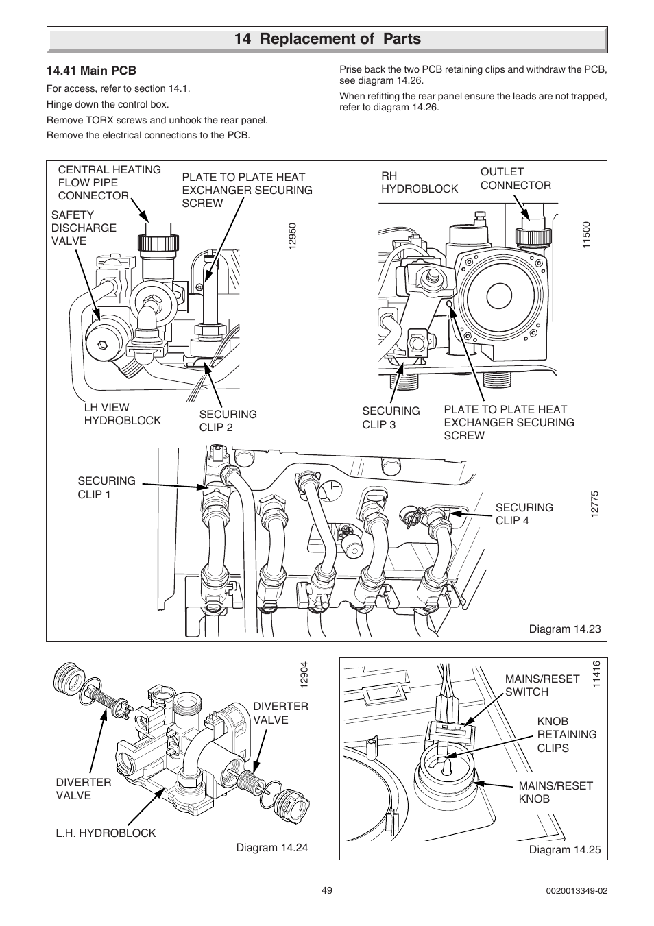 14 replacement of parts | Glow-worm 24-38CXI Range User Manual | Page 49 / 52