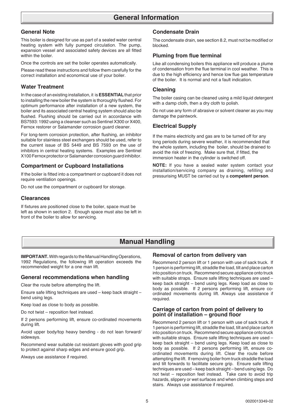 General information manual handling | Glow-worm 24-38CXI Range User Manual | Page 5 / 52