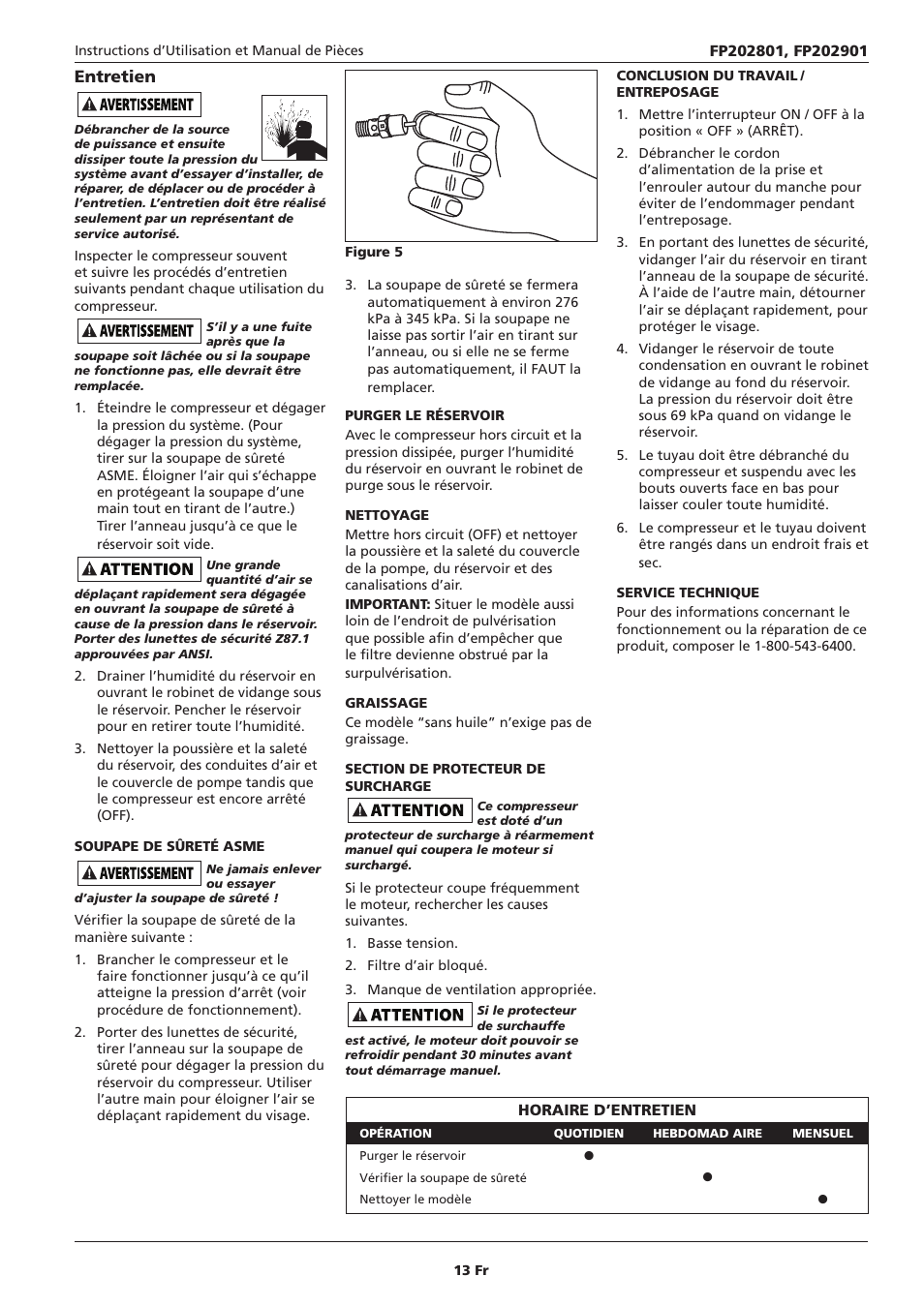 Entretien | Campbell Hausfeld IN614207AV User Manual | Page 13 / 24