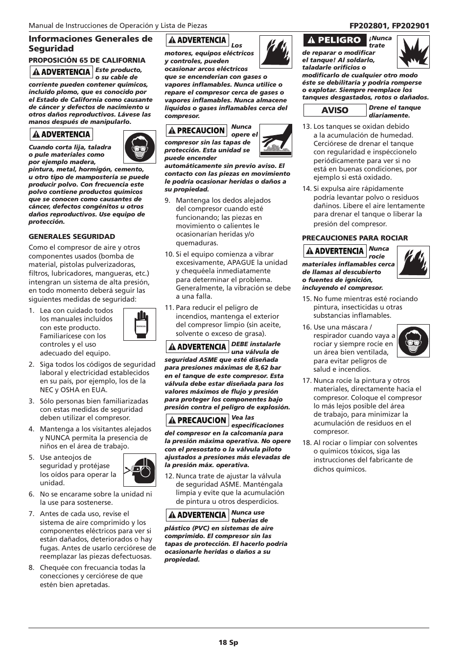 Informaciones generales de seguridad | Campbell Hausfeld IN614207AV User Manual | Page 18 / 24