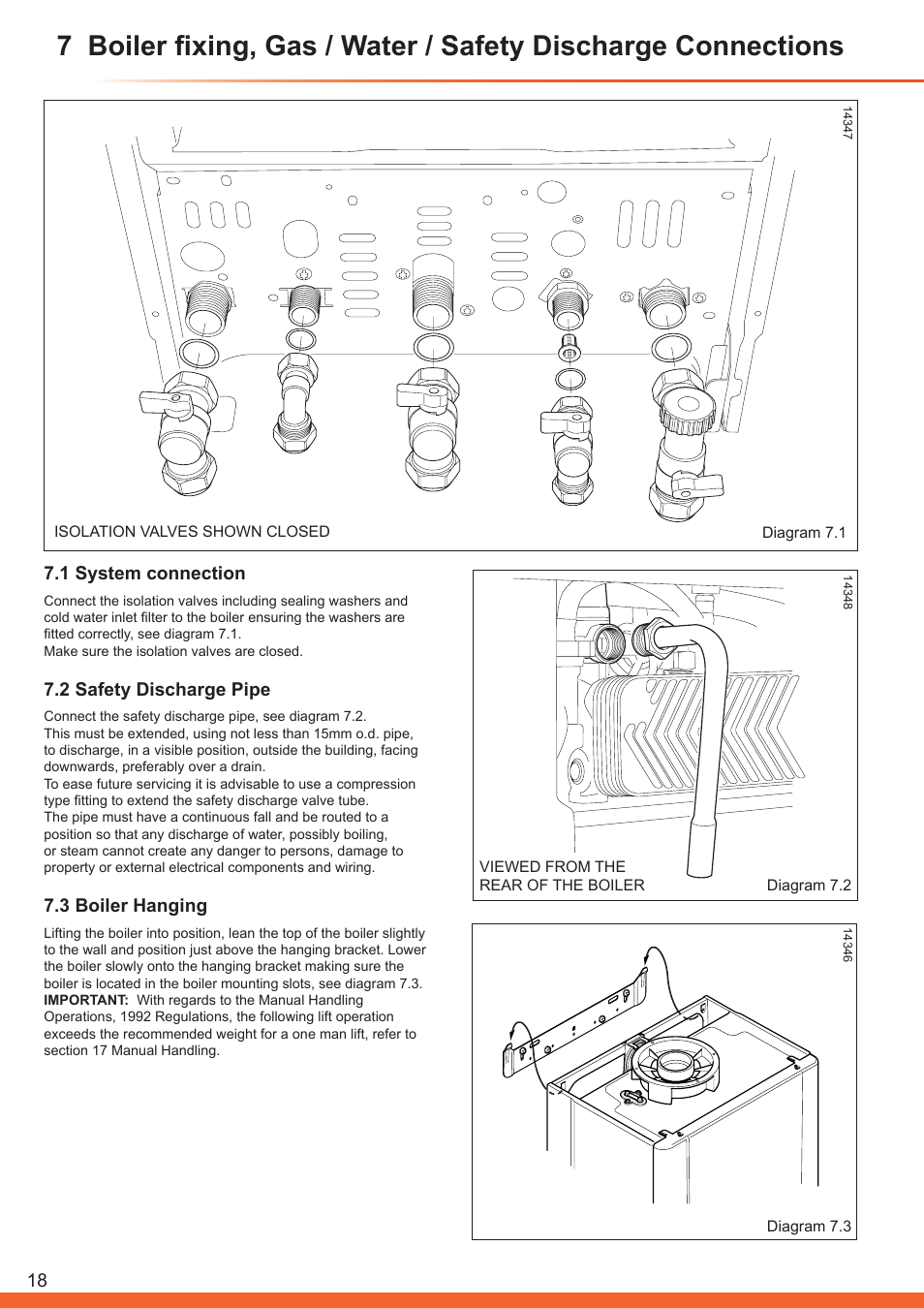 1 system connection, 2 safety discharge pipe, 3 boiler hanging | Glow-worm Betacom C User Manual | Page 18 / 68