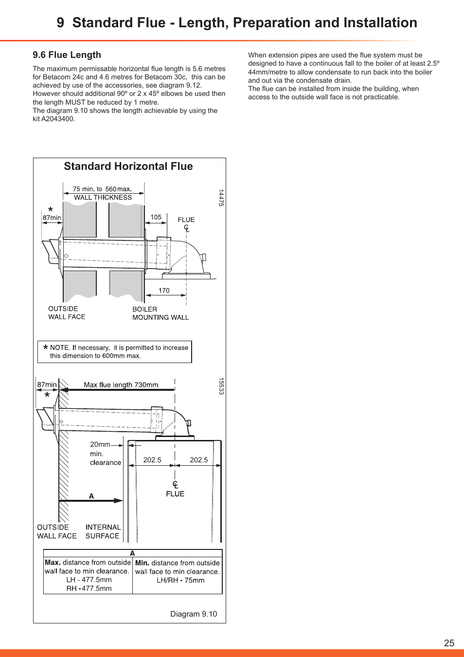 Standard horizontal flue, 6 flue length | Glow-worm Betacom C User Manual | Page 25 / 68