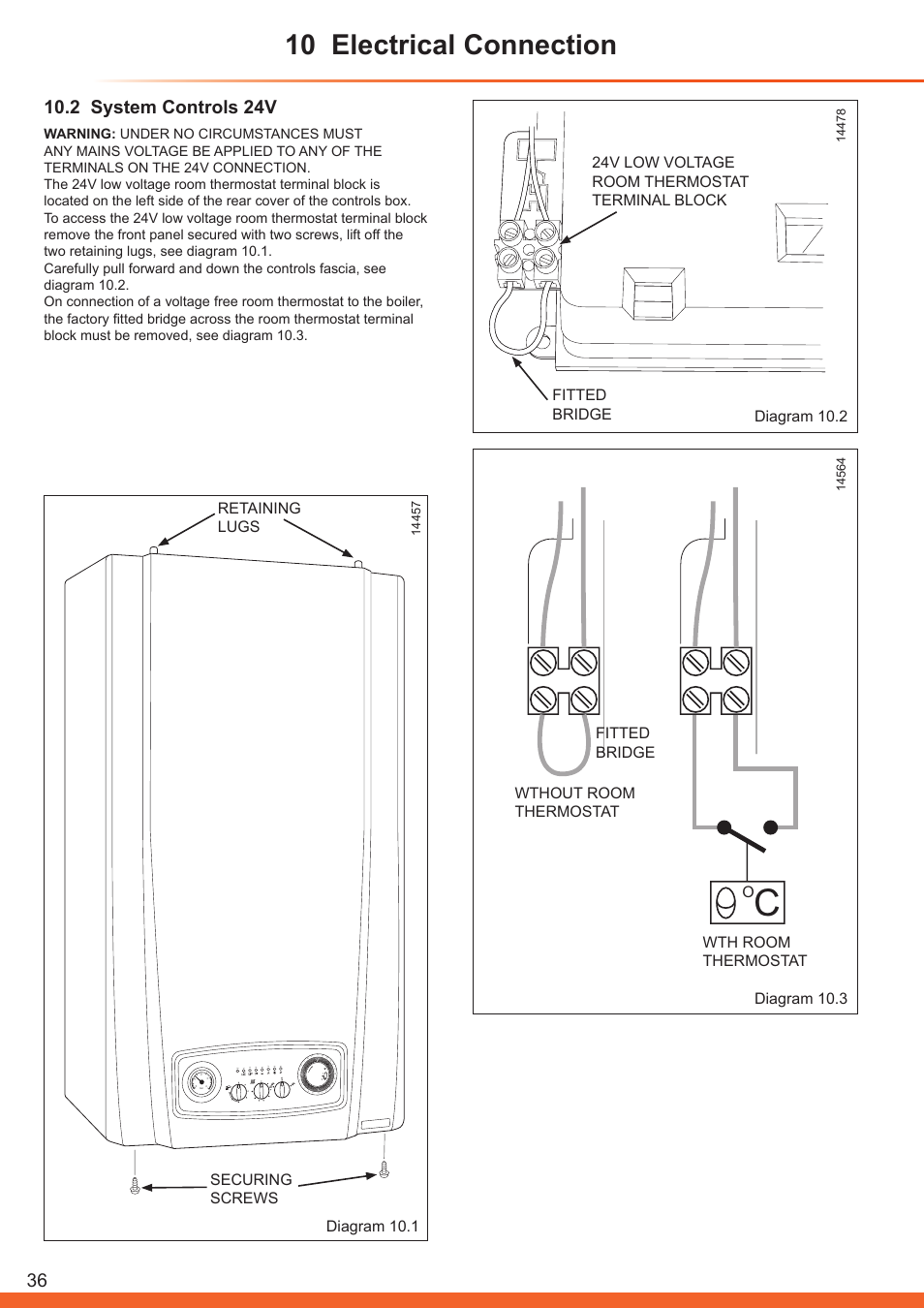 10 electrical connection, 2 system controls 24v | Glow-worm Betacom C User Manual | Page 36 / 68
