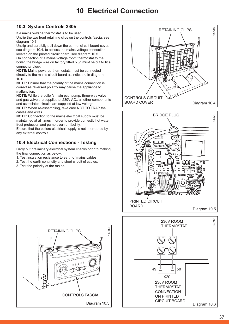 10 electrical connection, 3 system controls 230v, 4 electrical connections - testing | Glow-worm Betacom C User Manual | Page 37 / 68