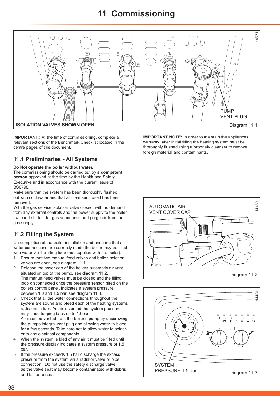 11 commissioning, 1 preliminaries - all systems, 2 filling the system | Glow-worm Betacom C User Manual | Page 38 / 68