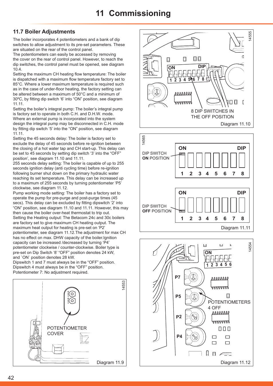 11 commissioning, 7 boiler adjustments | Glow-worm Betacom C User Manual | Page 42 / 68