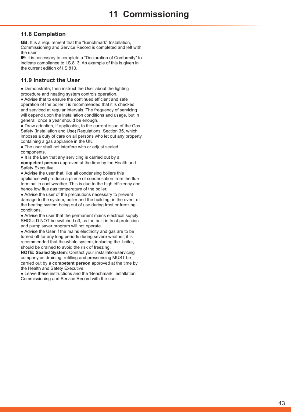 11 commissioning, 8 completion, 9 instruct the user | Glow-worm Betacom C User Manual | Page 43 / 68