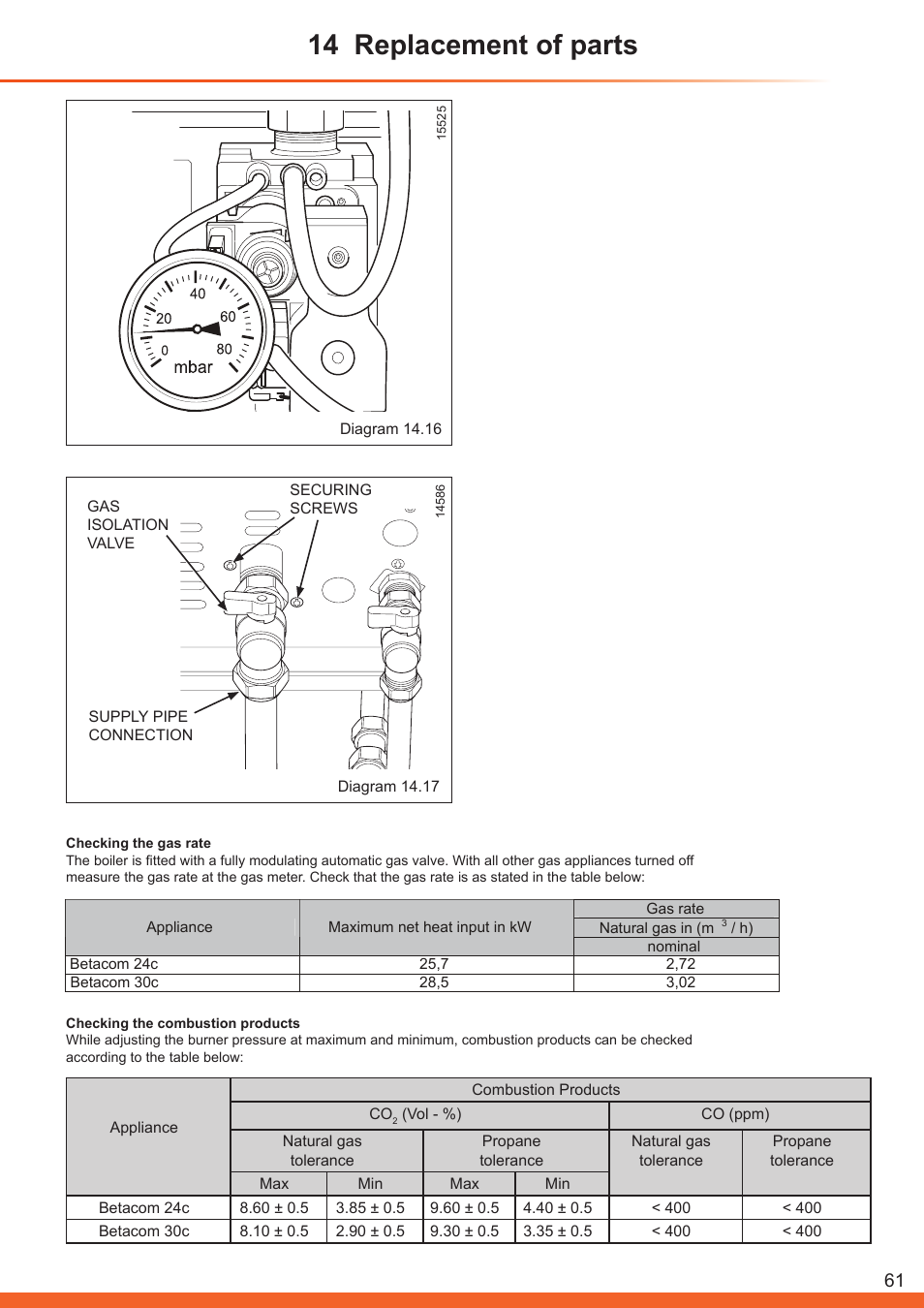 14 replacement of parts | Glow-worm Betacom C User Manual | Page 61 / 68