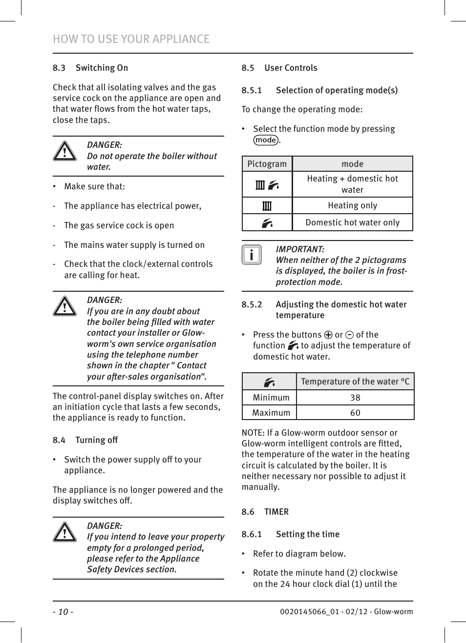 How to use your appliance | Glow-worm Betacom2 User Manual | Page 12 / 20