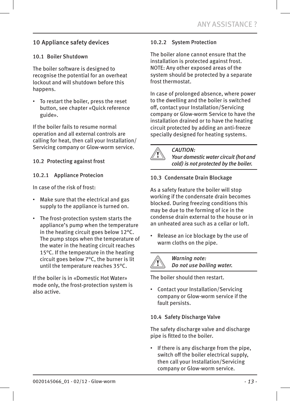 Any assistance | Glow-worm Betacom2 User Manual | Page 15 / 20