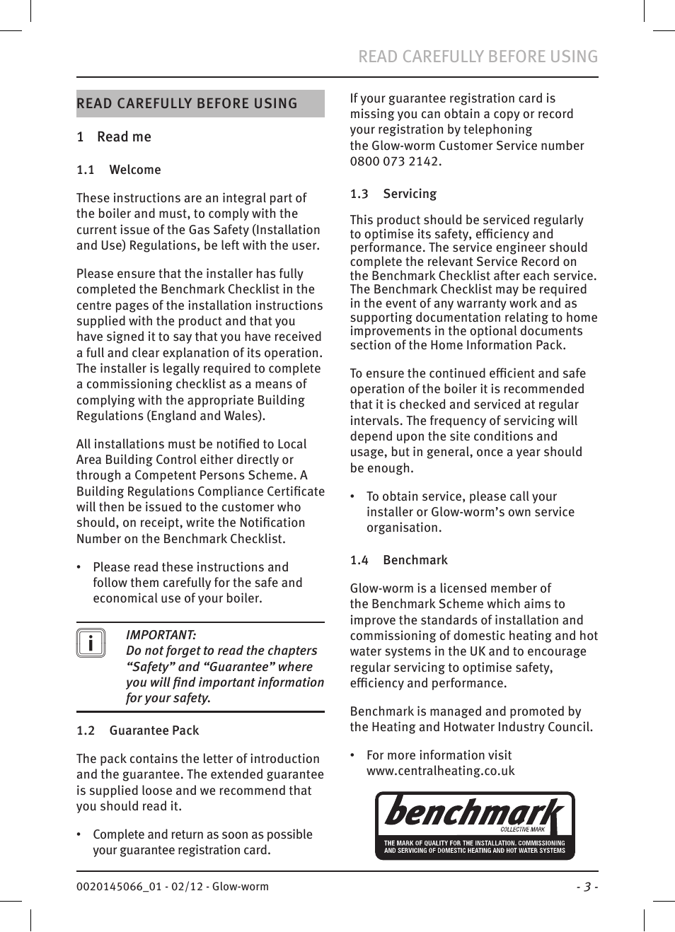 Read carefully before using | Glow-worm Betacom2 User Manual | Page 5 / 20