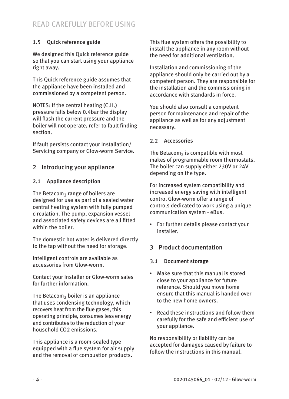 Read carefully before using | Glow-worm Betacom2 User Manual | Page 6 / 20