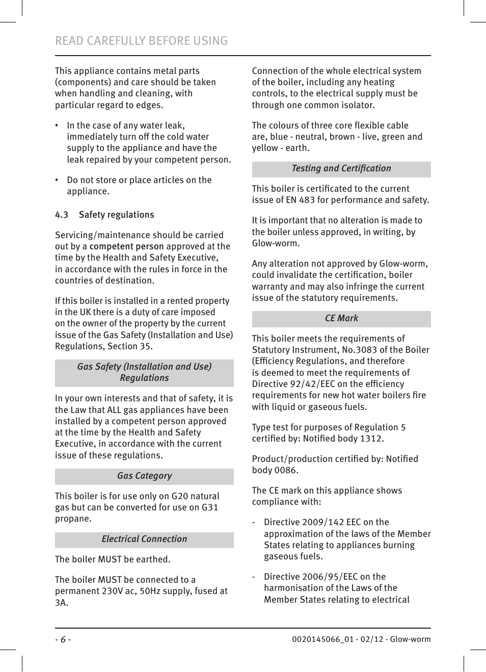 Read carefully before using | Glow-worm Betacom2 User Manual | Page 8 / 20