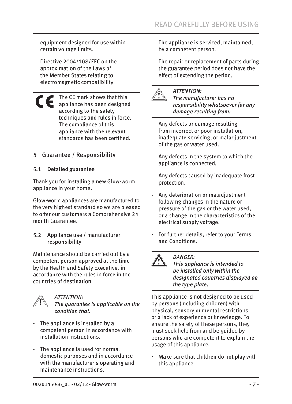 Read carefully before using | Glow-worm Betacom2 User Manual | Page 9 / 20