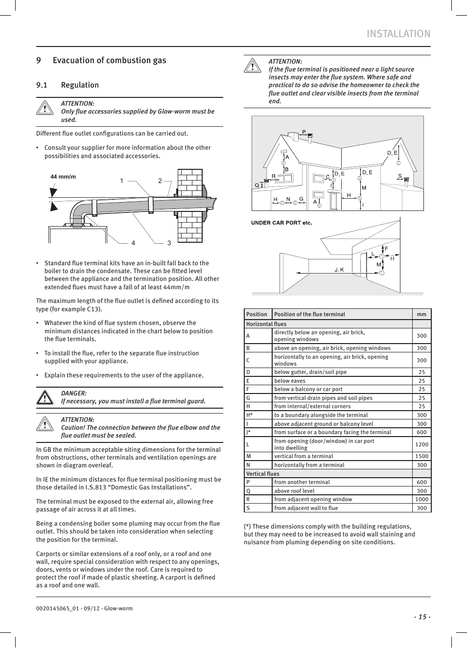 Installation, 9 evacuation of combustion gas | Glow-worm Betacom2 User Manual | Page 17 / 56