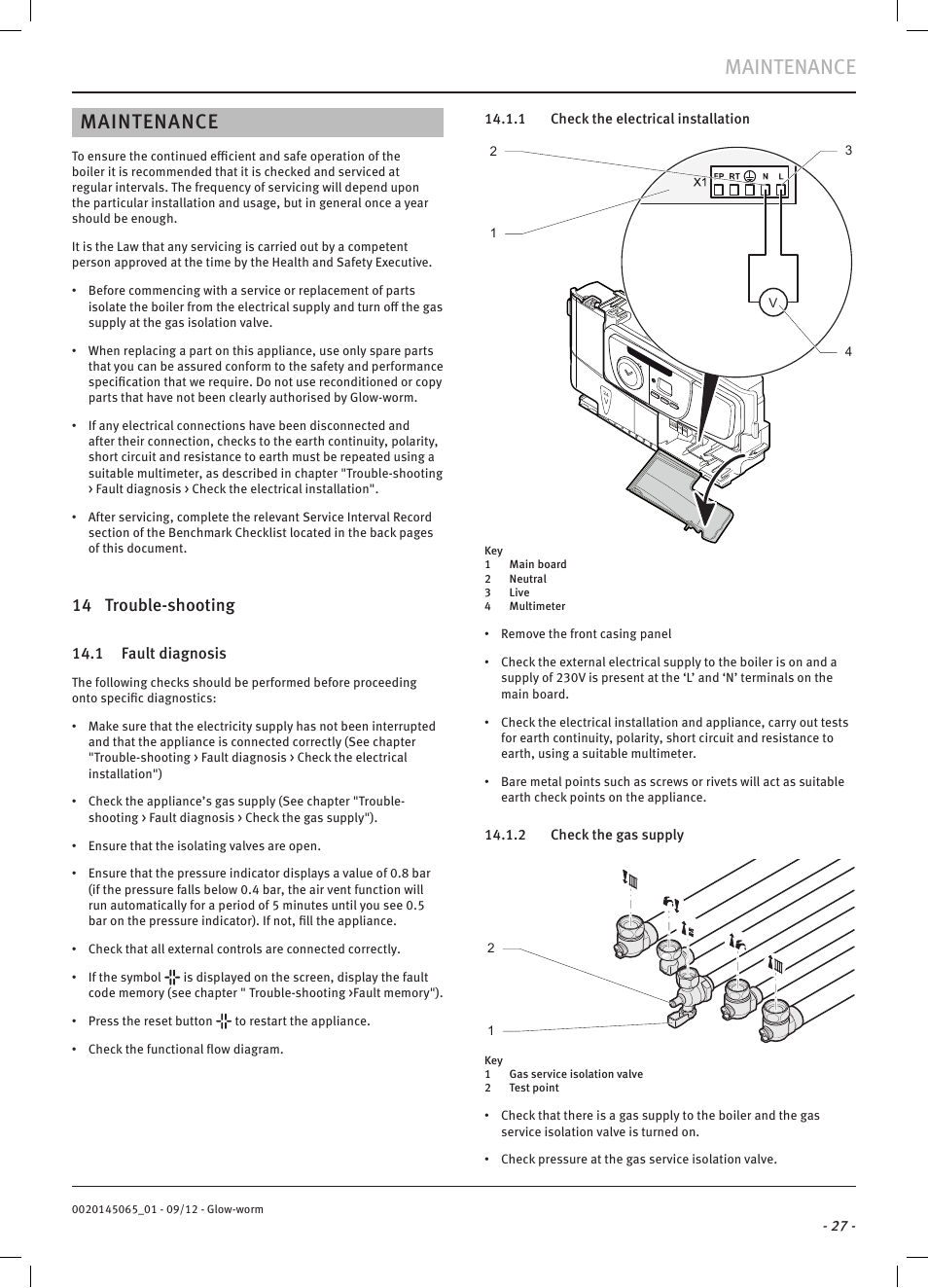 Maintenance, 14 trouble-shooting | Glow-worm Betacom2 User Manual | Page 29 / 56