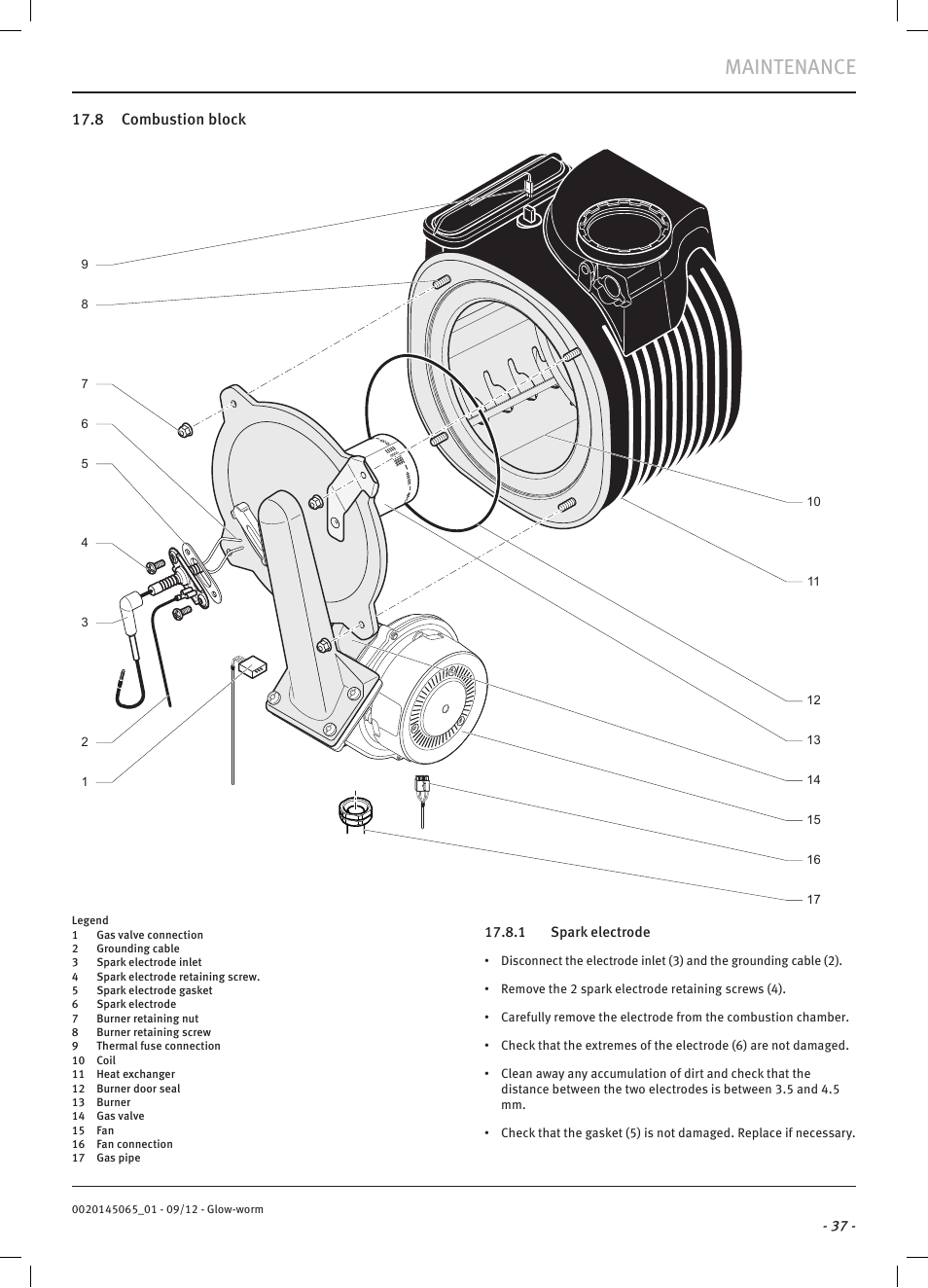 Maintenance, 8 combustion block | Glow-worm Betacom2 User Manual | Page 39 / 56