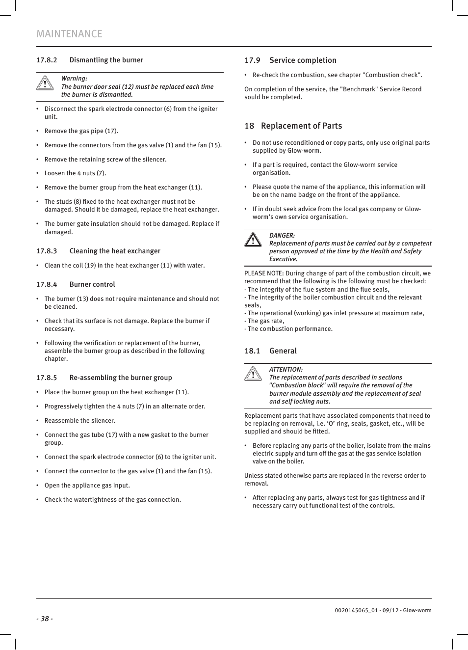 Maintenance | Glow-worm Betacom2 User Manual | Page 40 / 56