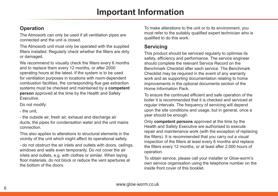 Important information | Glow-worm Clearly Heat Recovery User Manual | Page 6 / 20