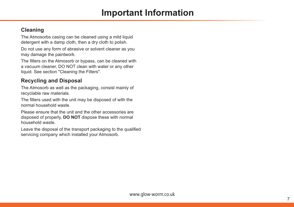 Important information | Glow-worm Clearly Heat Recovery User Manual | Page 7 / 20