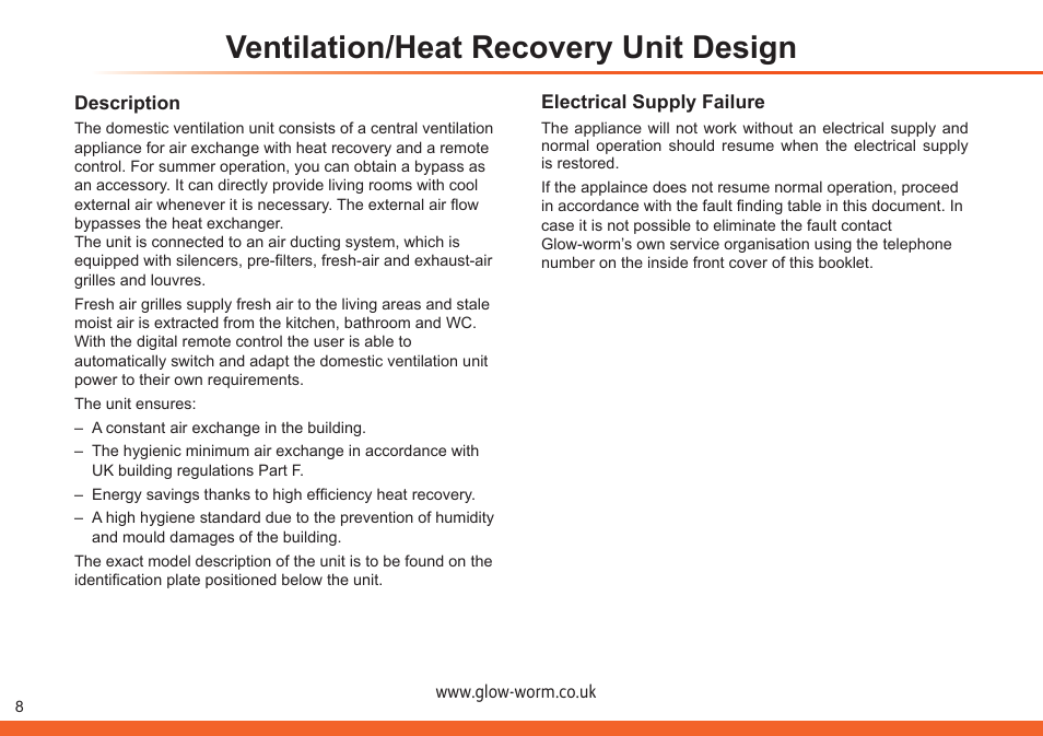 Ventilation/heat recovery unit design | Glow-worm Clearly Heat Recovery User Manual | Page 8 / 20