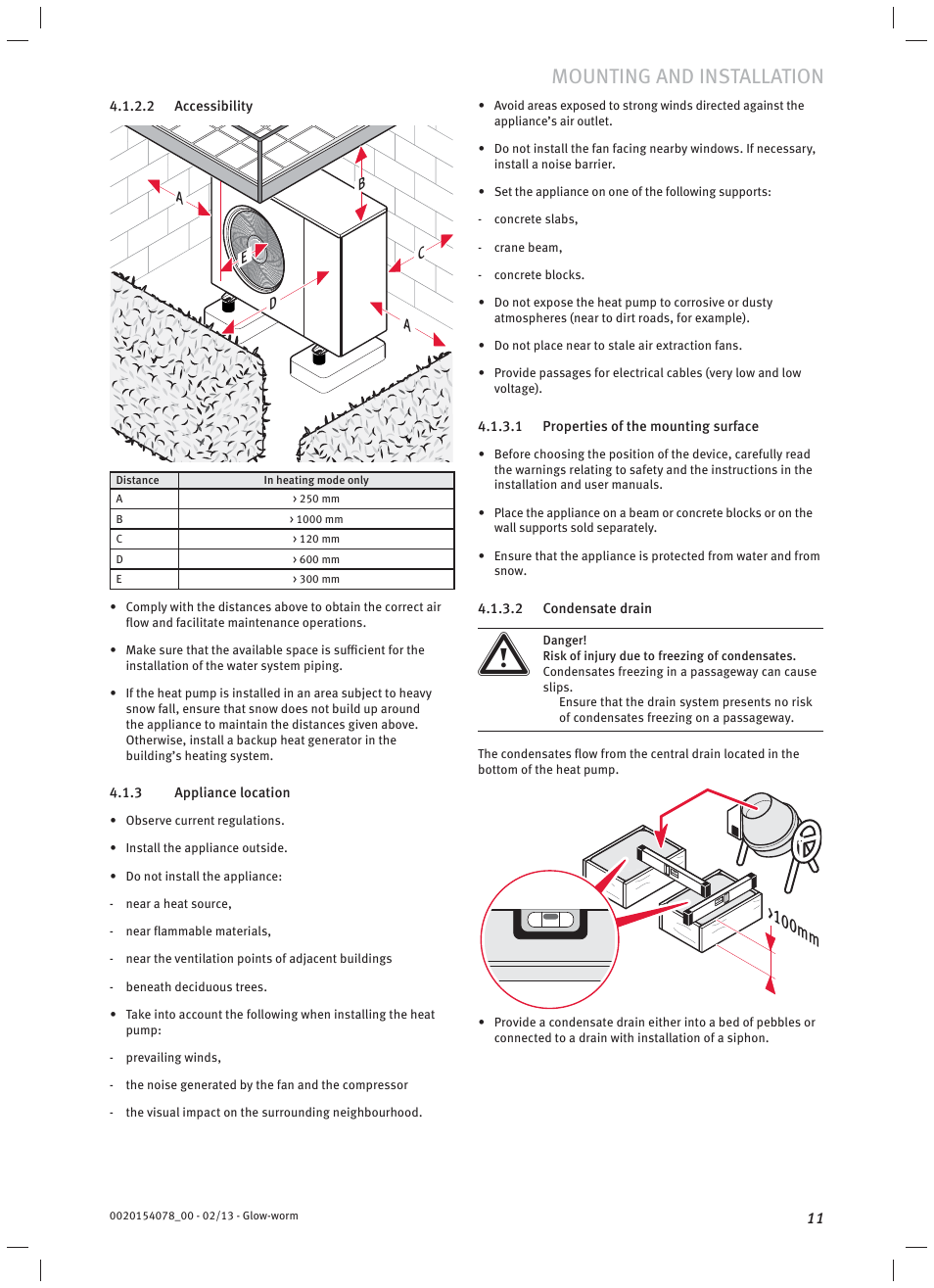 Mounting and installation, 100mm | Glow-worm Clearly Heat Pumps Envirosorb3 User Manual | Page 11 / 28