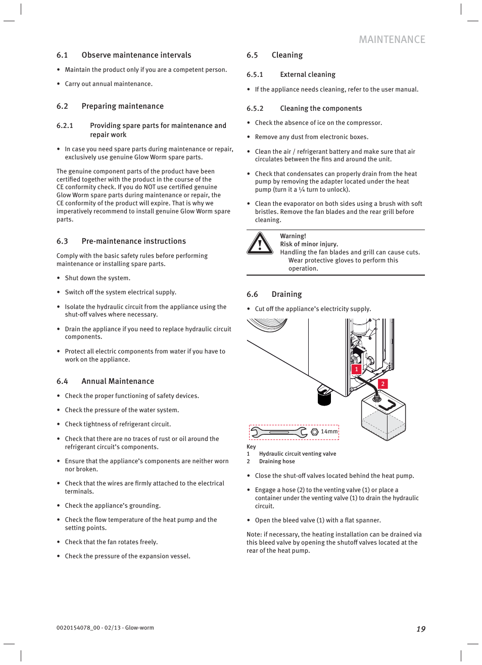 Maintenance | Glow-worm Clearly Heat Pumps Envirosorb3 User Manual | Page 19 / 28
