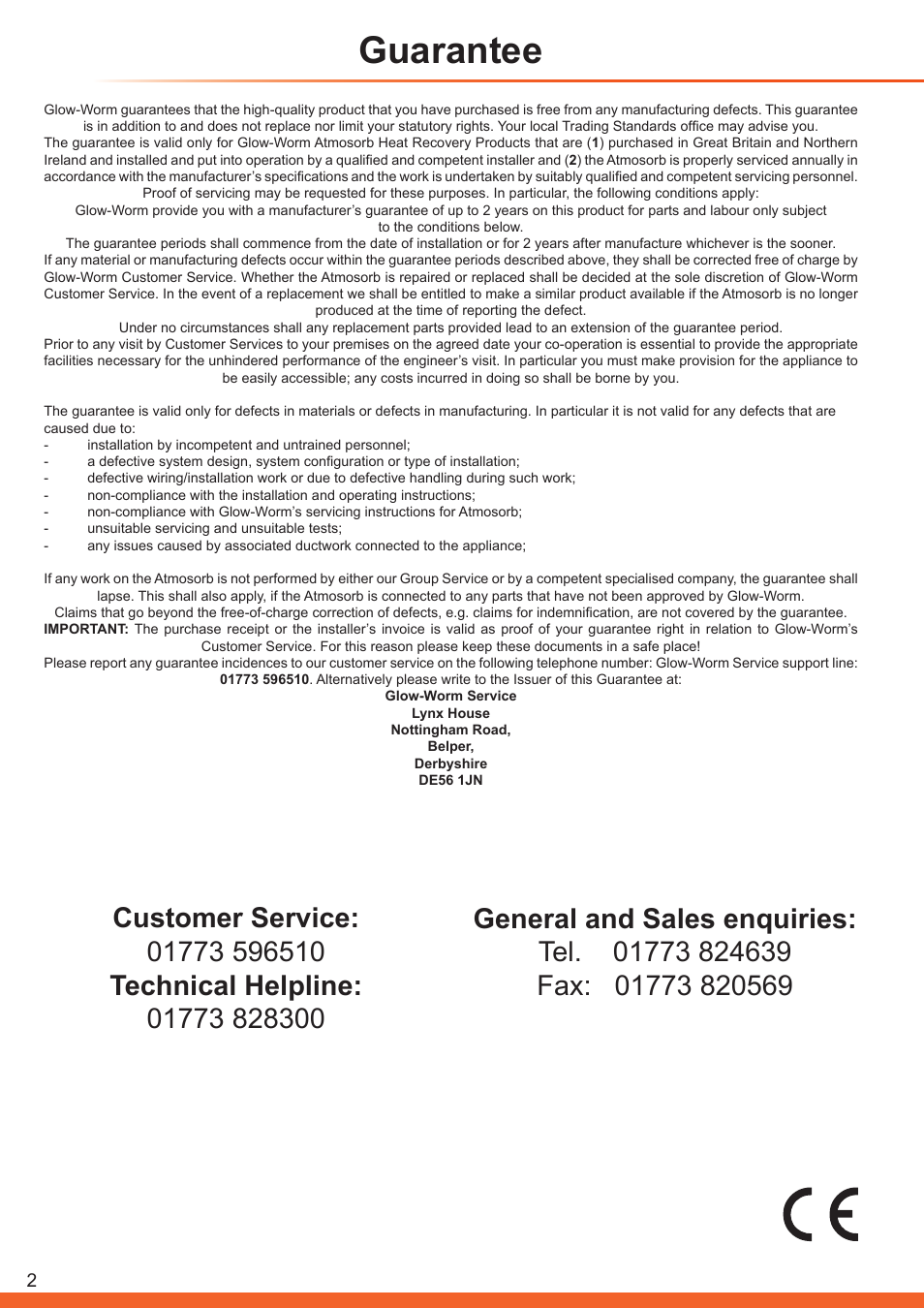 Guarantee | Glow-worm Clearly Heat Recovery User Manual | Page 2 / 32