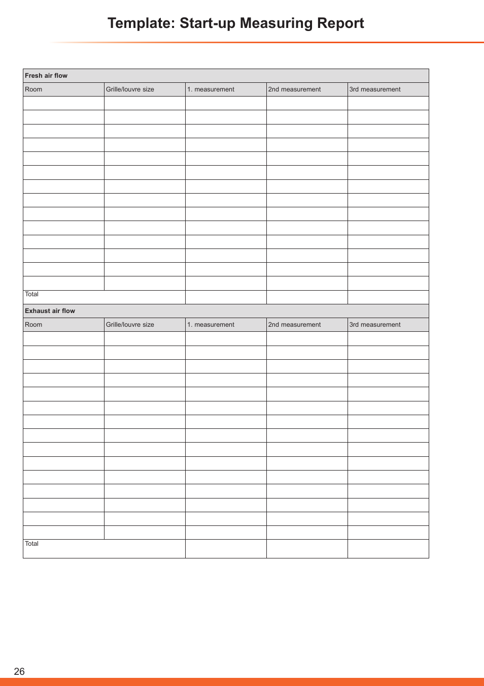 Template: start-up measuring report | Glow-worm Clearly Heat Recovery User Manual | Page 26 / 32