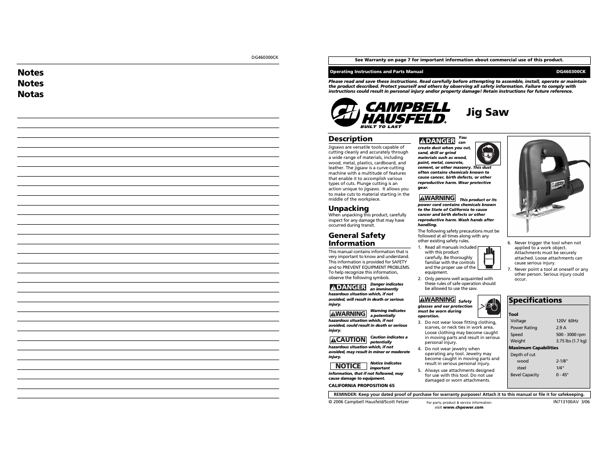 Campbell Hausfeld DG460300CK User Manual | 12 pages