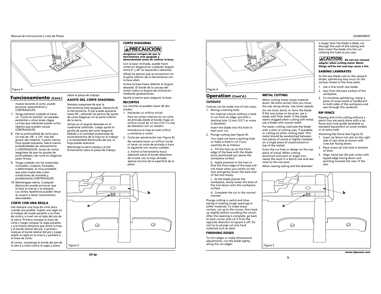 Precaucion, Operation, Funcionamiento | Campbell Hausfeld DG460300CK User Manual | Page 5 / 12