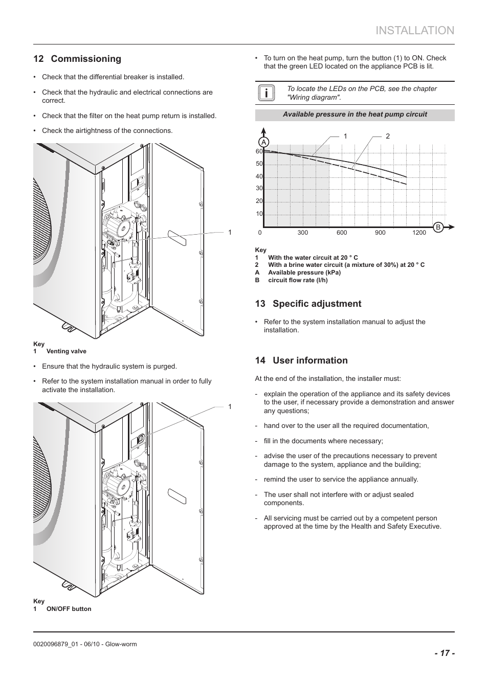 Installation, 12 commissioning, 13 specific adjustment | 14 user information | Glow-worm Clearly Heat Pumps 5kW User Manual | Page 19 / 28