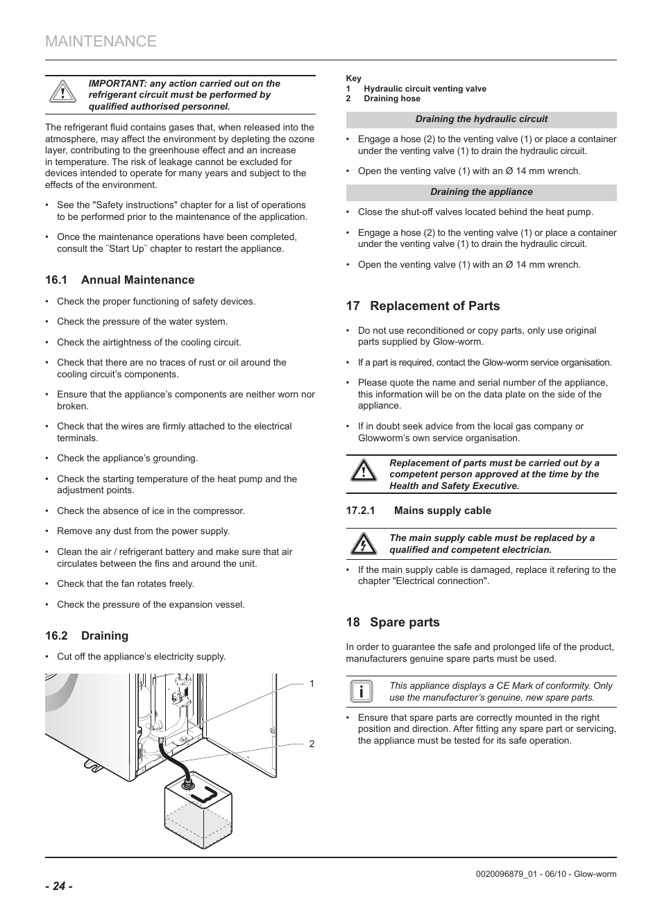 Maintenance | Glow-worm Clearly Heat Pumps 5kW User Manual | Page 26 / 28