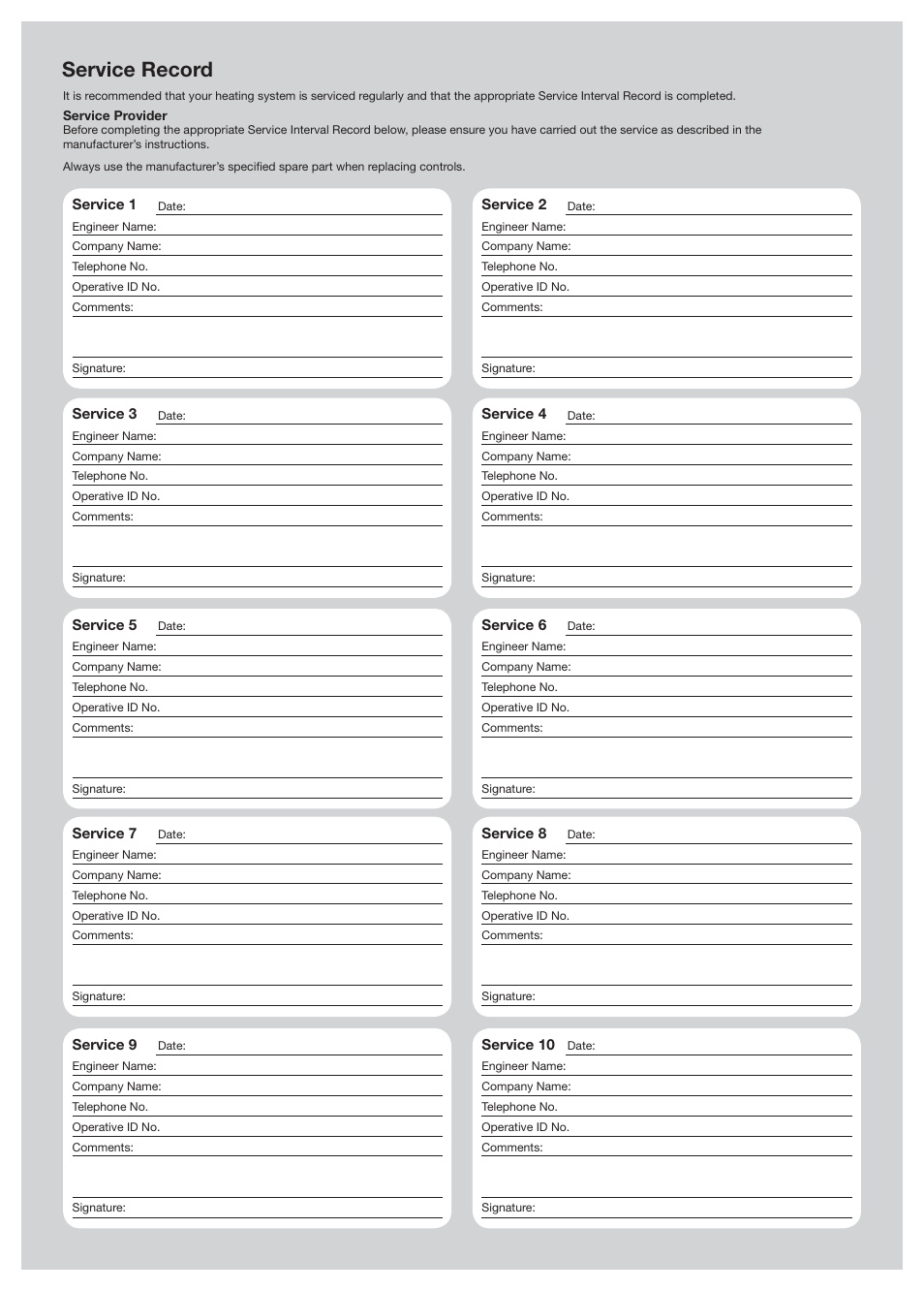 Service record | Glow-worm Clearly Heat Pump 5 kW User Manual | Page 30 / 32