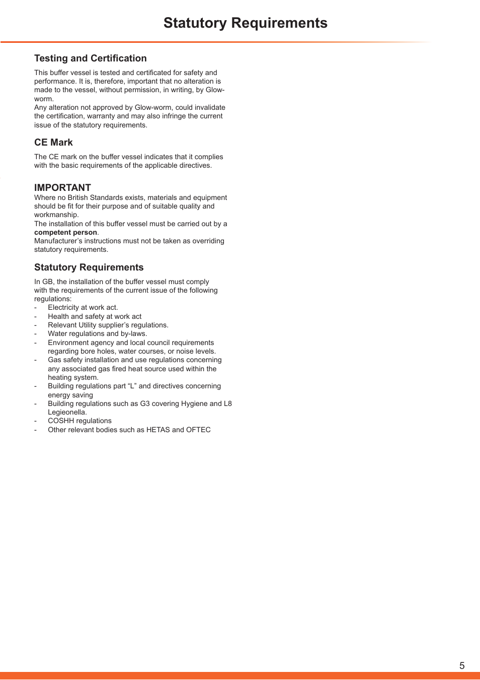 Statutory requirements, Testing and certification, Ce mark | Important | Glow-worm Clearly Heat Pump - Buffer Vessel User Manual | Page 5 / 10