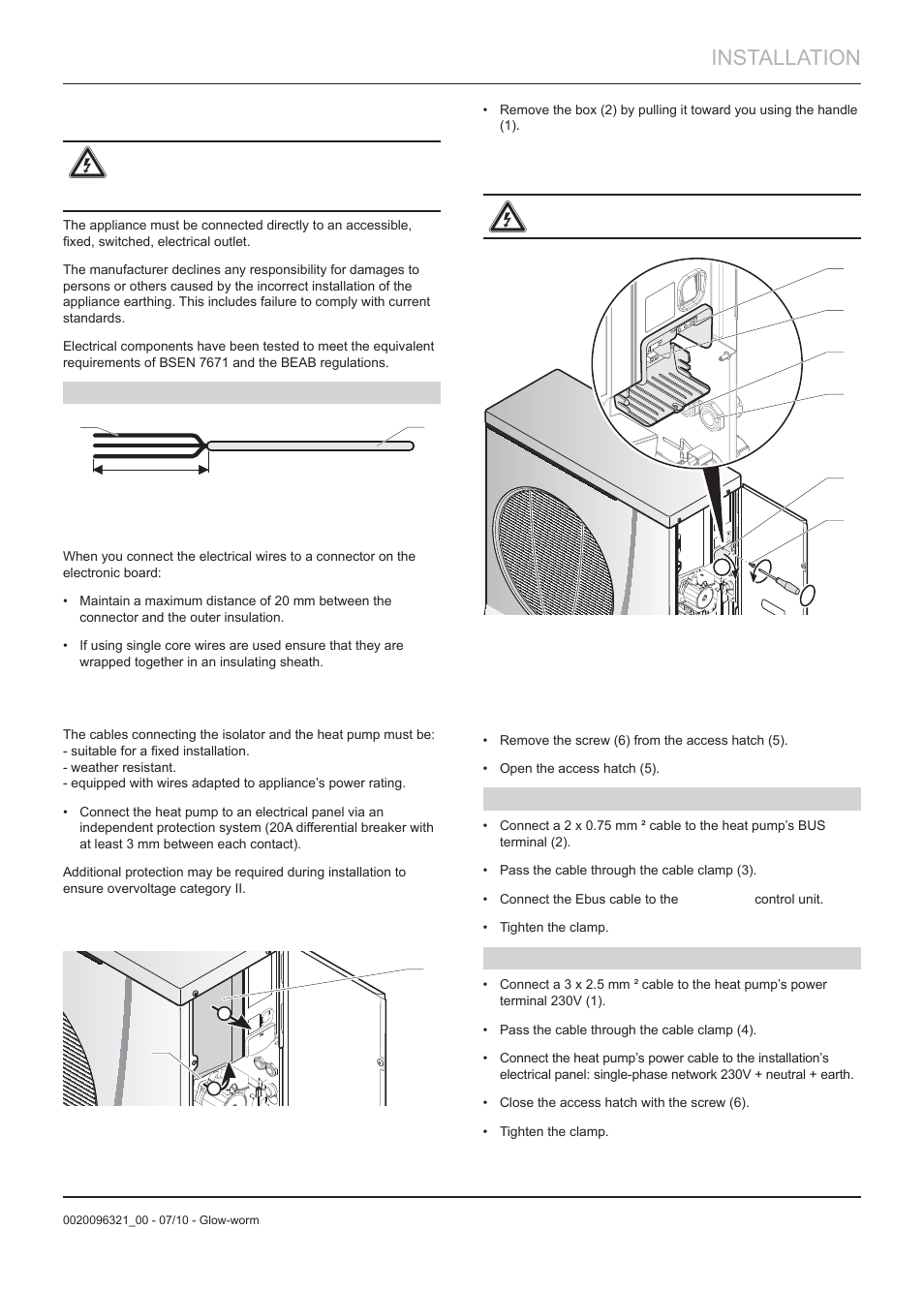 Installation, 6 electrical connections | Glow-worm Clearly Heat Pumps - Standalone Module System User Manual | Page 17 / 40
