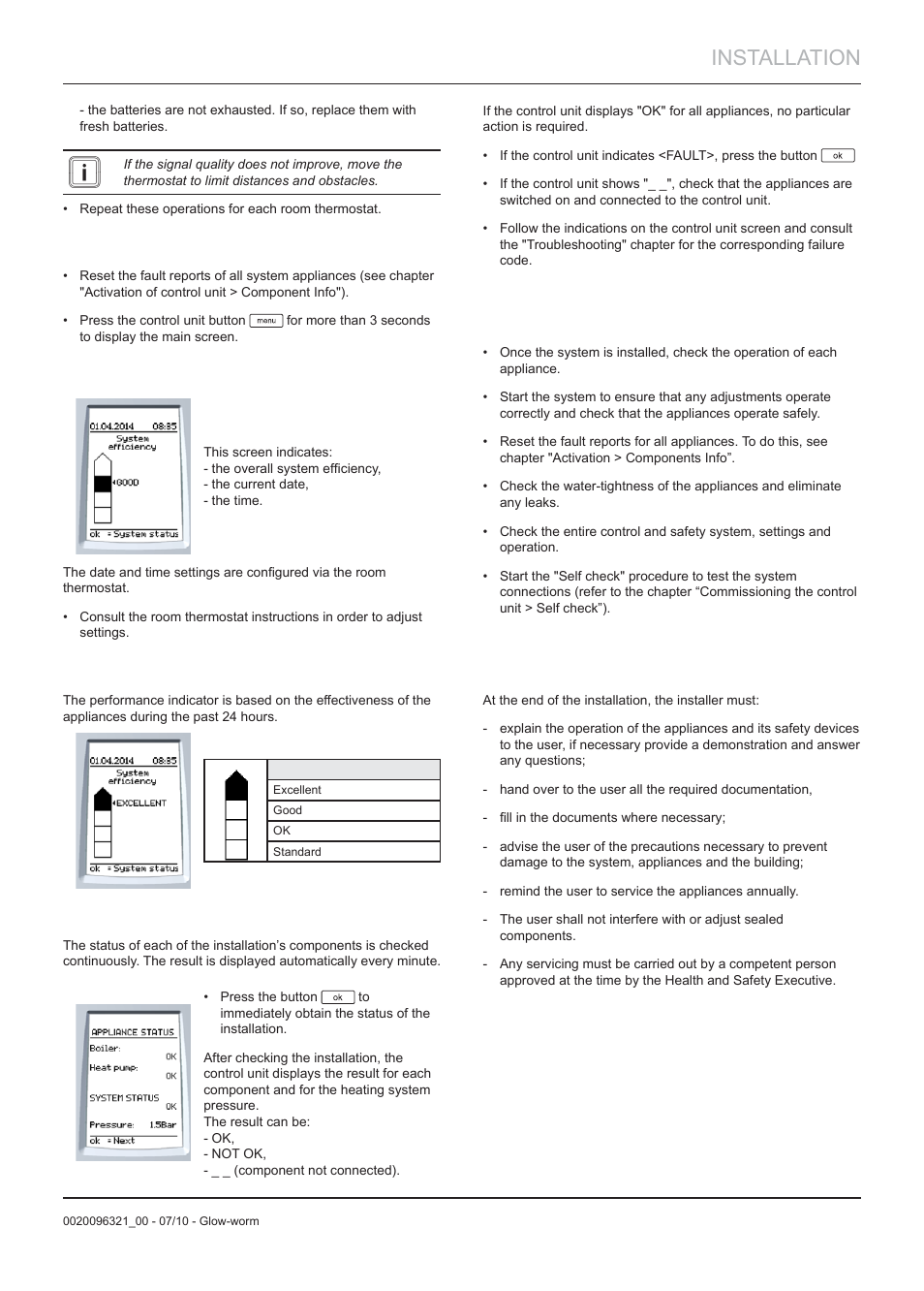 Installation, 11 re-check and restart, 12 user information | Glow-worm Clearly Heat Pumps - Standalone Module System User Manual | Page 33 / 40