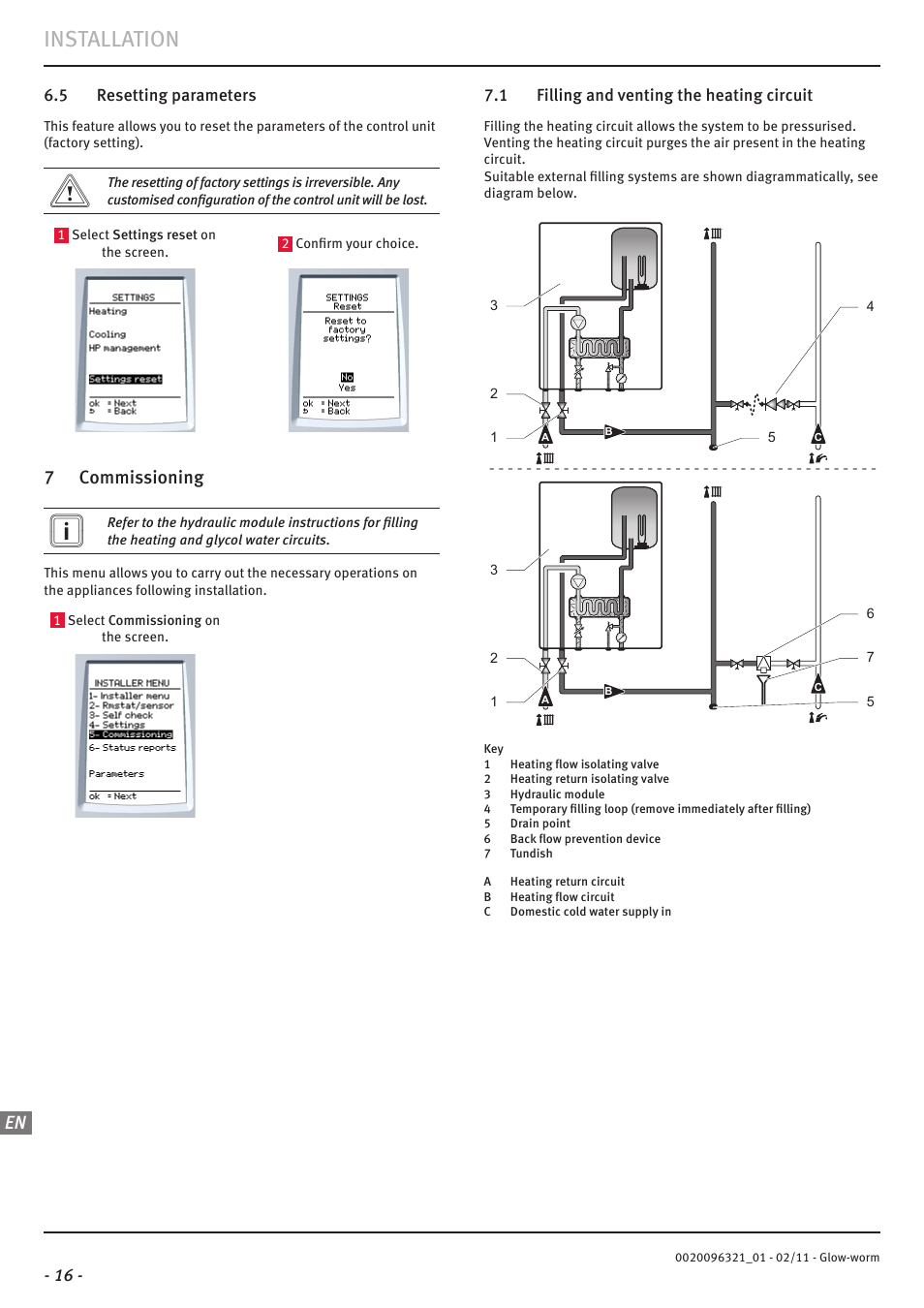 Installation, 7 commissioning | Glow-worm Clearly Heat Pumps - Standalone System User Manual | Page 18 / 28