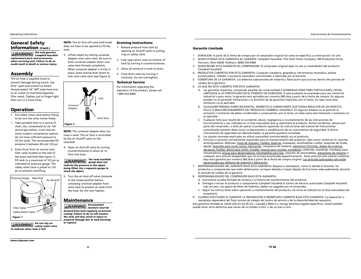 General safety information, Assembly, Operation | Maintenance | Campbell Hausfeld KTV008 User Manual | Page 2 / 8