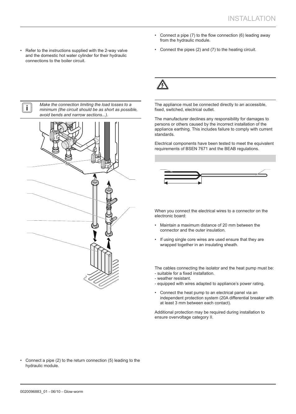 Installation, 6 electrical connections | Glow-worm Clearly Hybrid - Compact System User Manual | Page 13 / 36