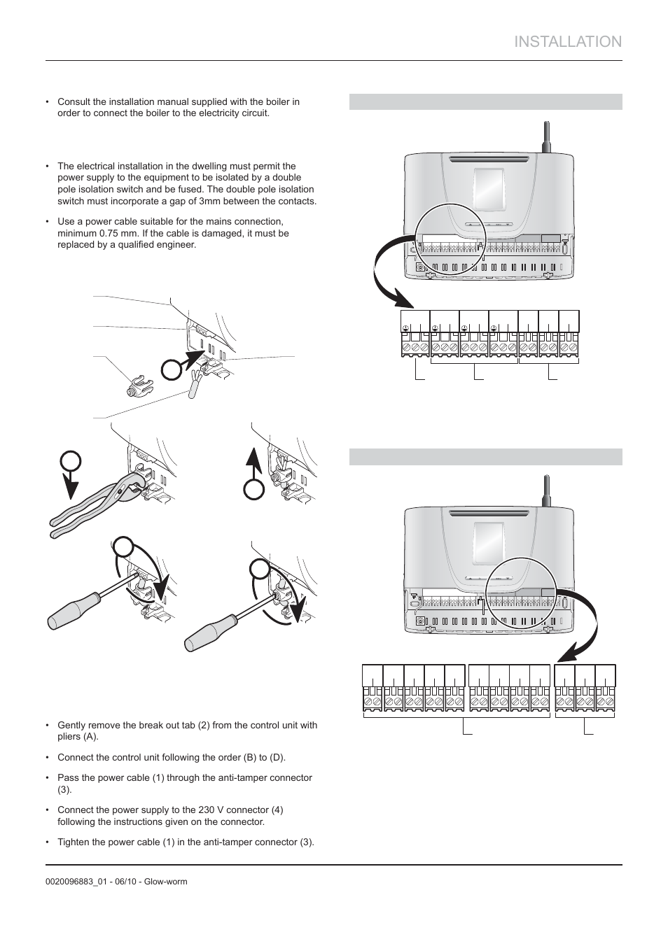 Installation, Dc b e a, 4 boiler | 5 systempro control unit, 1 wiring to the systempro control unit, 2 internal connection | Glow-worm Clearly Hybrid - Compact System User Manual | Page 15 / 36