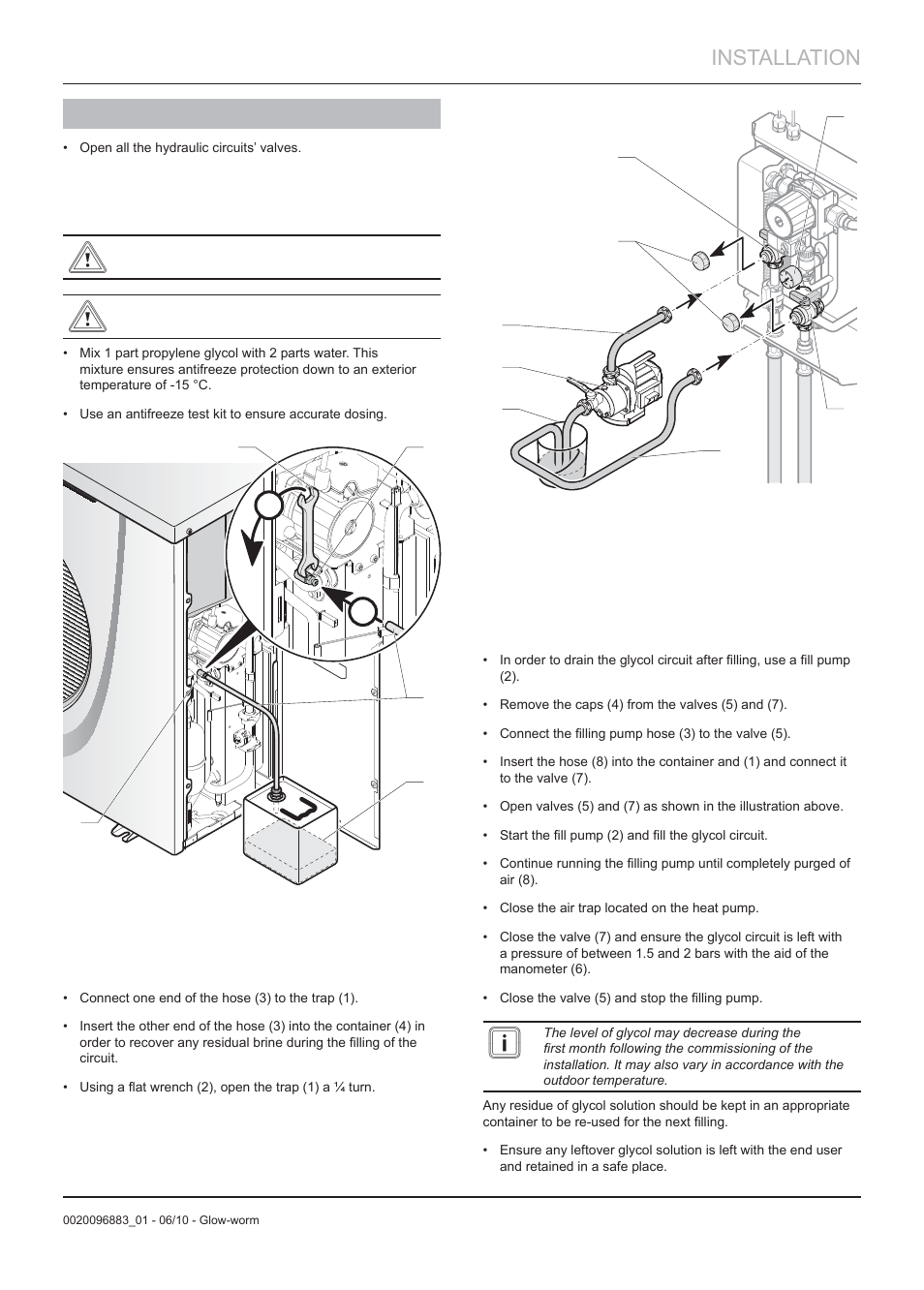 Installation, Commissioning, 7filling the glycol circuit | Glow-worm Clearly Hybrid - Compact System User Manual | Page 17 / 36