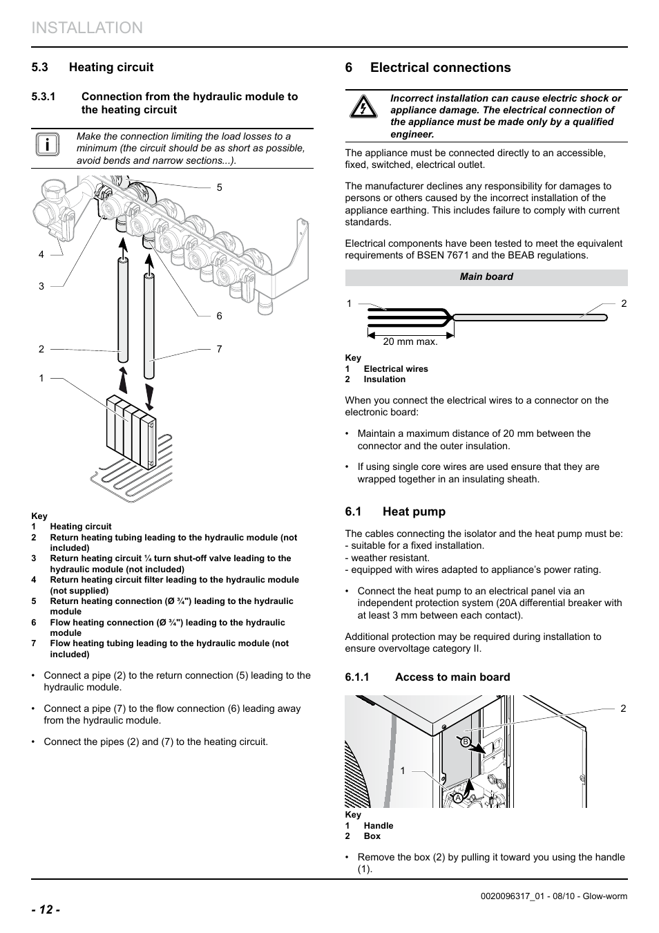Installation, 6 electrical connections | Glow-worm Clearly Hybrid - Back-up Module System User Manual | Page 14 / 40