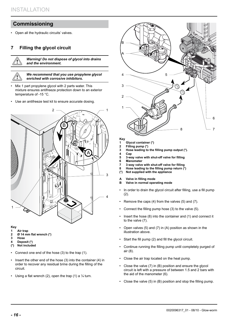 Installation, Commissioning, 7 filling the glycol circuit | Glow-worm Clearly Hybrid - Back-up Module System User Manual | Page 18 / 40