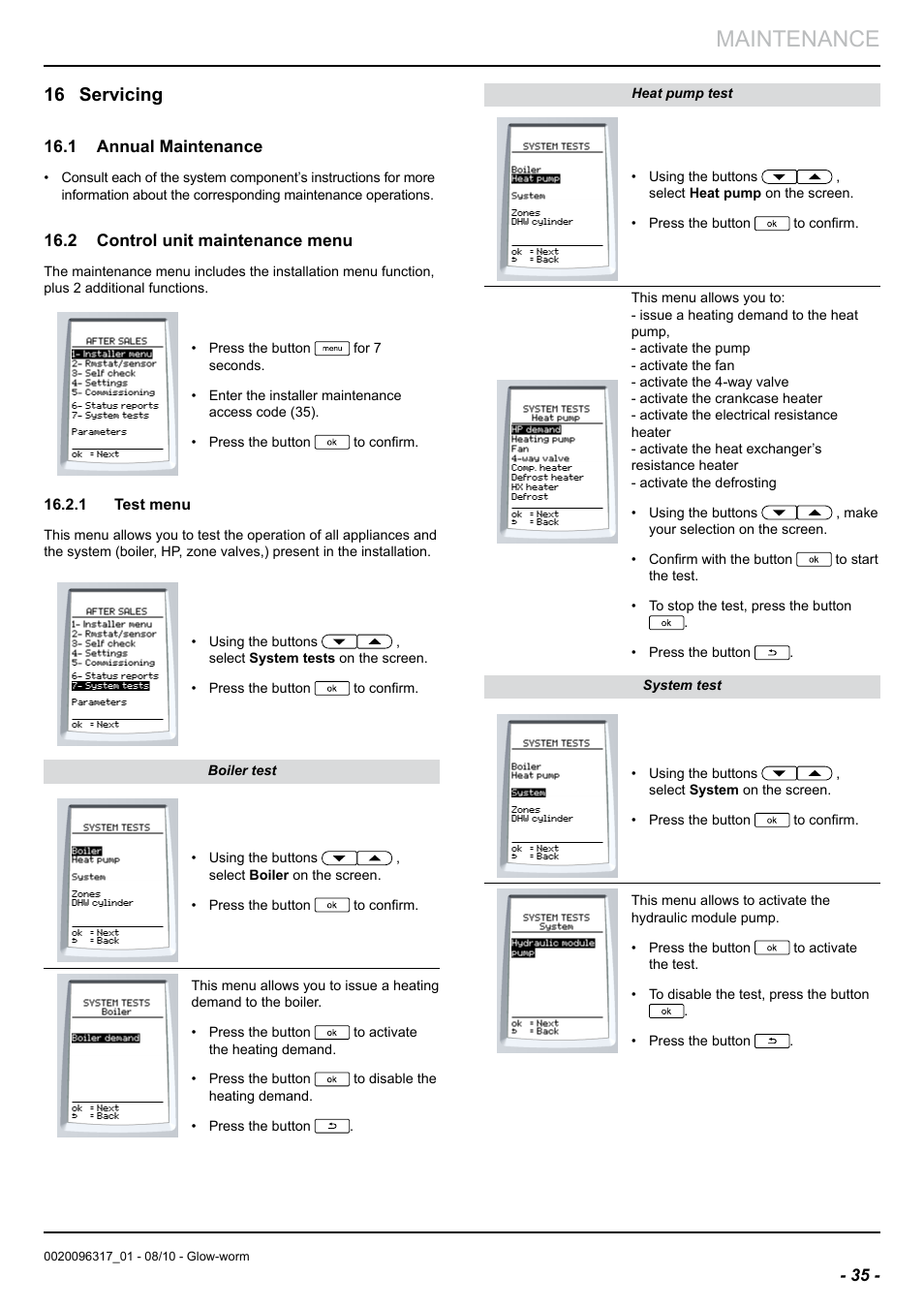 Maintenance, 16 servicing | Glow-worm Clearly Hybrid - Back-up Module System User Manual | Page 37 / 40