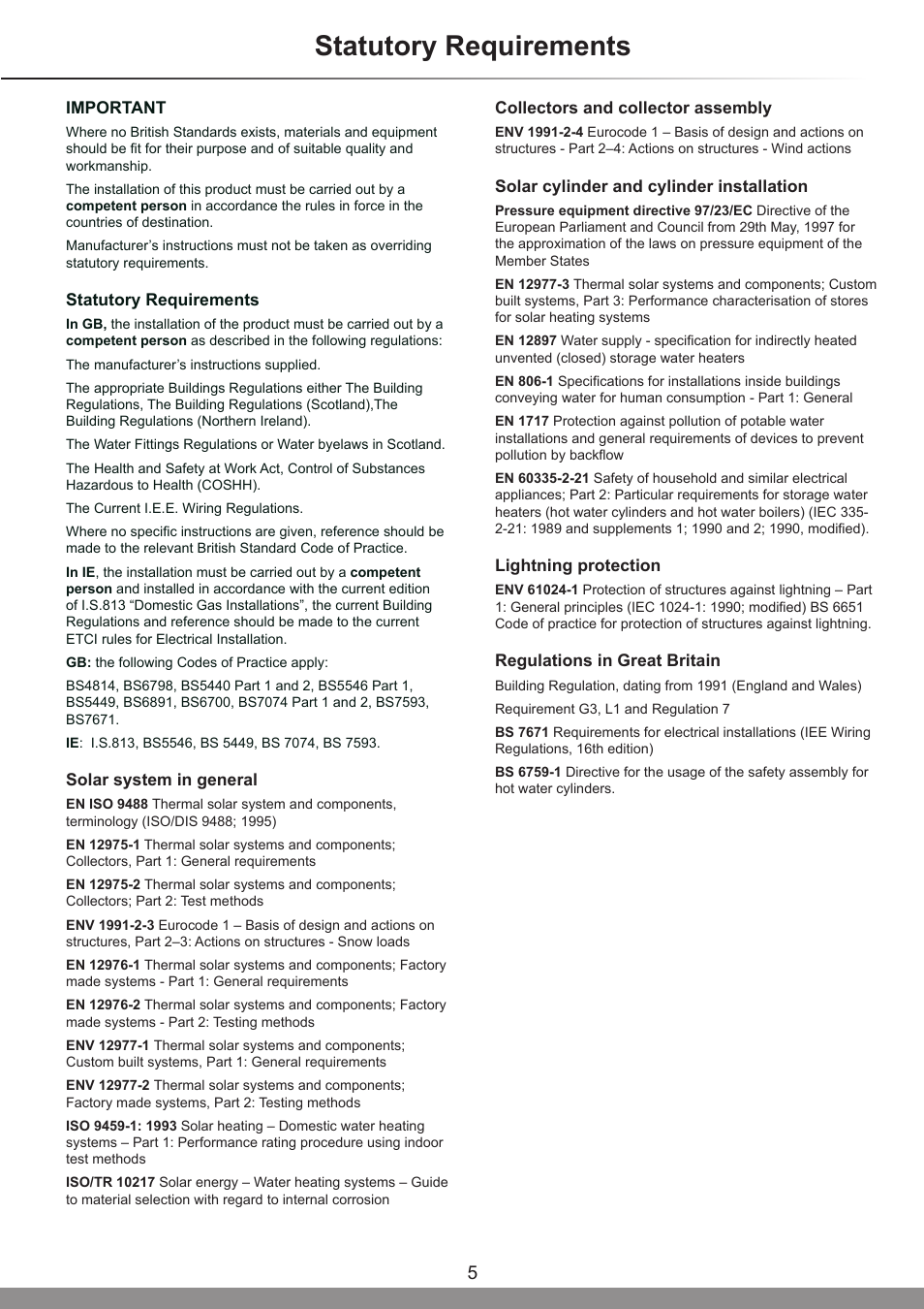 Statutory requirements | Glow-worm Clearly Solar System Hydraulics User Manual | Page 5 / 28