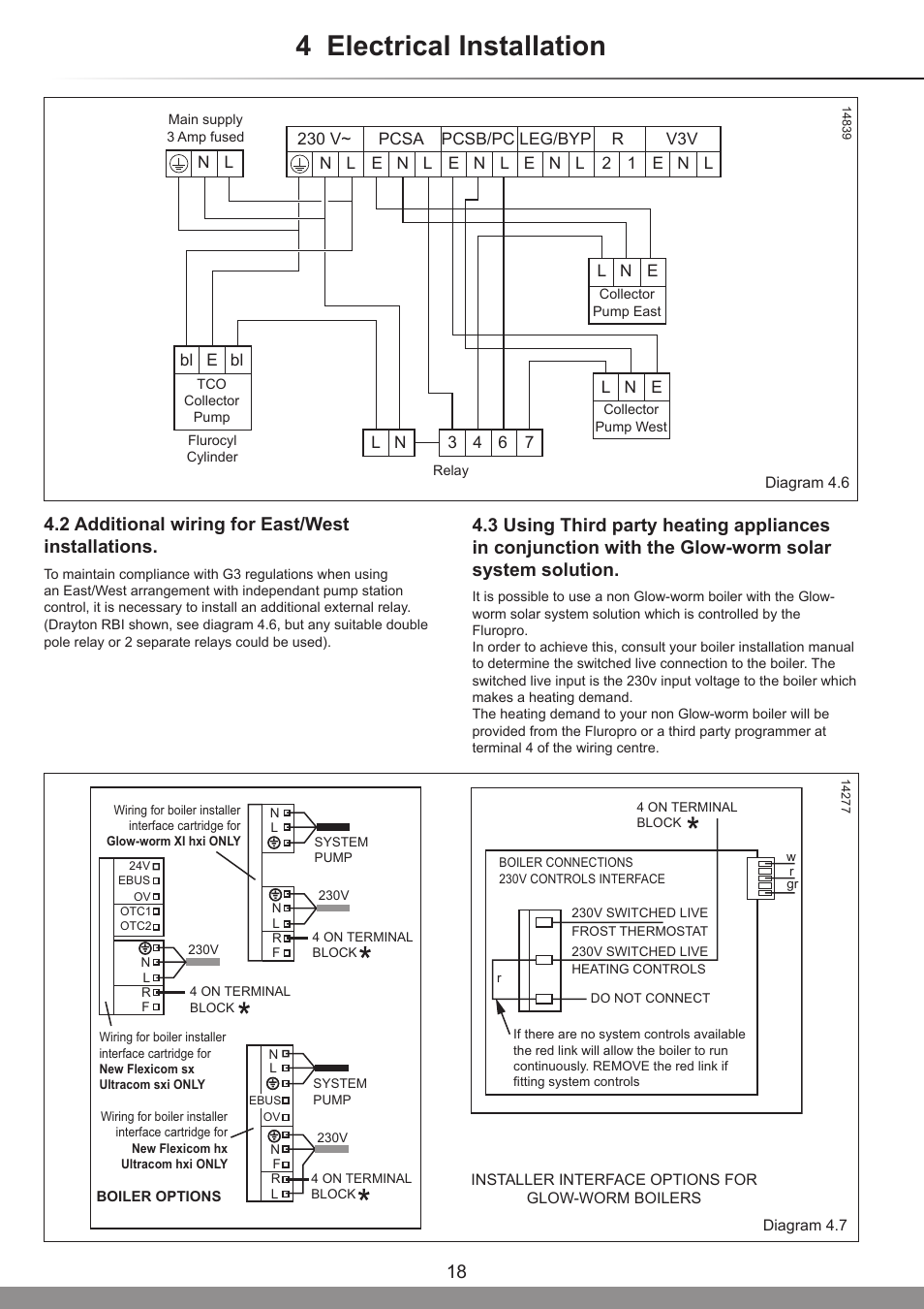 4 electrical installation, 2 additional wiring for east/west installations | Glow-worm Clearly Solar System User Manual | Page 18 / 28