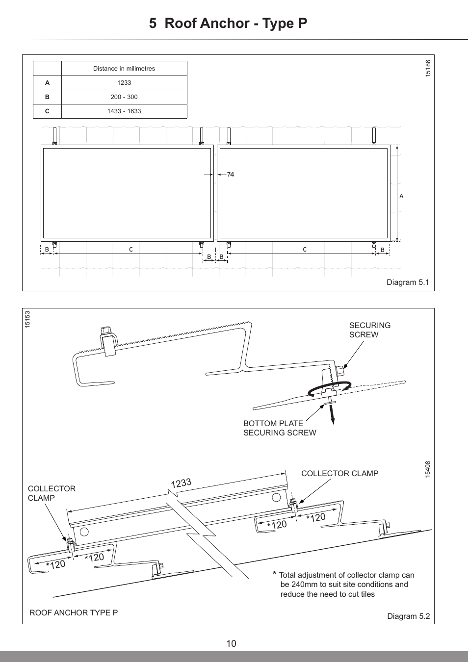5 roof anchor - type p | Glow-worm Clearly Solar Horizontal On-Roof Collector User Manual | Page 10 / 16